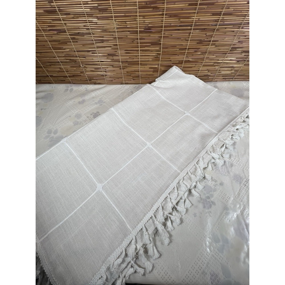 Japan Style Embroidered Waterproof Checkered Tablecloth Cotton Linen 55x55" Beig